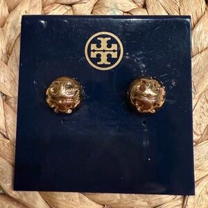 Tory Burch Domed Logo Stud Earrings Gold Tone